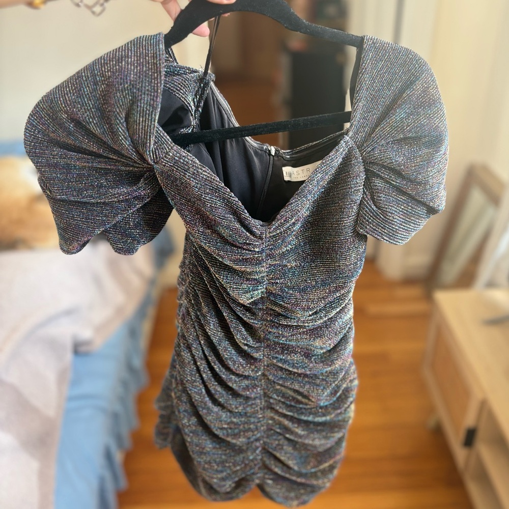 Astr Shimmery Multicolor Ruched Mini Dress